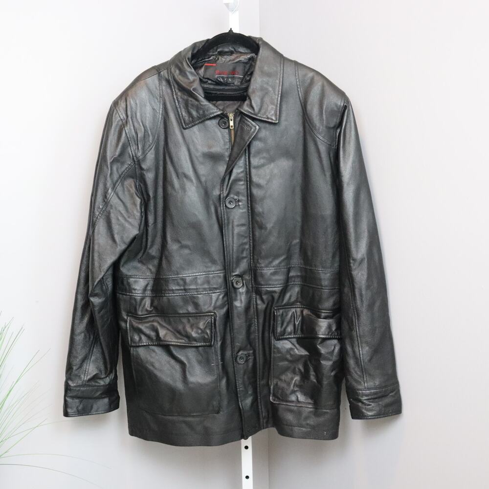 Phase Two Black Leather Jacket Men’s‎ Size L Button Front Pockets